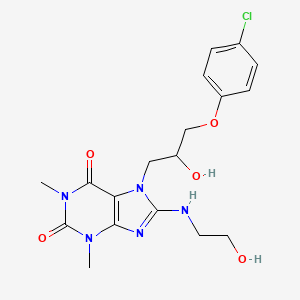 molecular formula C18H22ClN5O5 B6485680 7-[3-(4-chlorophenoxy)-2-hydroxypropyl]-8-[(2-hydroxyethyl)amino]-1,3-dimethyl-2,3,6,7-tetrahydro-1H-purine-2,6-dione CAS No. 941965-65-7