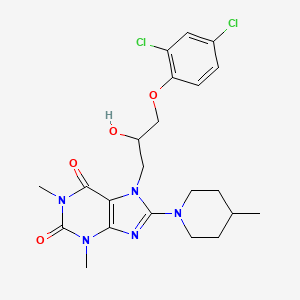 molecular formula C22H27Cl2N5O4 B6485740 7-[3-(2,4-dichlorophenoxy)-2-hydroxypropyl]-1,3-dimethyl-8-(4-methylpiperidin-1-yl)-2,3,6,7-tetrahydro-1H-purine-2,6-dione CAS No. 923132-36-9