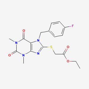 molecular formula C18H19FN4O4S B6485750 ethyl 2-({7-[(4-fluorophenyl)methyl]-1,3-dimethyl-2,6-dioxo-2,3,6,7-tetrahydro-1H-purin-8-yl}sulfanyl)acetate CAS No. 923106-83-6