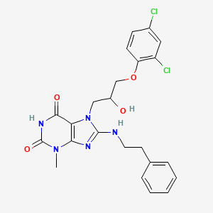 molecular formula C23H23Cl2N5O4 B6485759 7-[3-(2,4-dichlorophenoxy)-2-hydroxypropyl]-3-methyl-8-[(2-phenylethyl)amino]-2,3,6,7-tetrahydro-1H-purine-2,6-dione CAS No. 923243-63-4