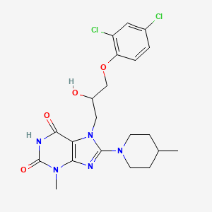 molecular formula C21H25Cl2N5O4 B6485762 7-[3-(2,4-dichlorophenoxy)-2-hydroxypropyl]-3-methyl-8-(4-methylpiperidin-1-yl)-2,3,6,7-tetrahydro-1H-purine-2,6-dione CAS No. 923131-54-8