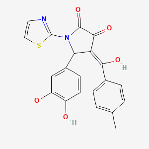 molecular formula C22H18N2O5S B6485790 3-hydroxy-5-(4-hydroxy-3-methoxyphenyl)-4-(4-methylbenzoyl)-1-(1,3-thiazol-2-yl)-2,5-dihydro-1H-pyrrol-2-one CAS No. 406200-11-1
