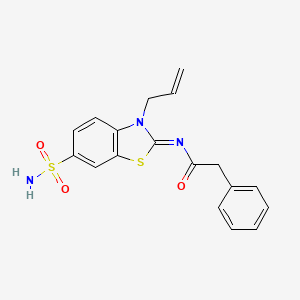 2-phenyl-N-[(2Z)-3-(prop-2-en-1-yl)-6-sulfamoyl-2,3-dihydro-1,3-benzothiazol-2-ylidene]acetamide
