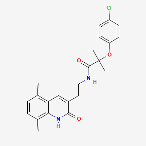 2-(4-chlorophenoxy)-N-[2-(5,8-dimethyl-2-oxo-1,2-dihydroquinolin-3-yl)ethyl]-2-methylpropanamide