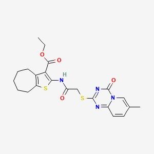 ethyl 2-[2-({7-methyl-4-oxo-4H-pyrido[1,2-a][1,3,5]triazin-2-yl}sulfanyl)acetamido]-4H,5H,6H,7H,8H-cyclohepta[b]thiophene-3-carboxylate