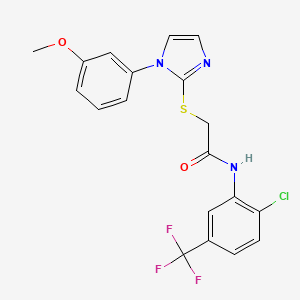 molecular formula C19H15ClF3N3O2S B6485992 N-[2-chloro-5-(trifluoromethyl)phenyl]-2-{[1-(3-methoxyphenyl)-1H-imidazol-2-yl]sulfanyl}acetamide CAS No. 6242-94-0