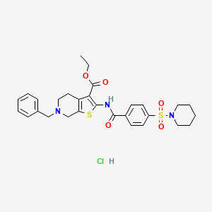 molecular formula C29H34ClN3O5S2 B6486047 ethyl 6-benzyl-2-[4-(piperidine-1-sulfonyl)benzamido]-4H,5H,6H,7H-thieno[2,3-c]pyridine-3-carboxylate hydrochloride CAS No. 1216577-68-2