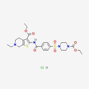 molecular formula C26H35ClN4O7S2 B6486048 ethyl 4-(4-{[3-(ethoxycarbonyl)-6-ethyl-4H,5H,6H,7H-thieno[2,3-c]pyridin-2-yl]carbamoyl}benzenesulfonyl)piperazine-1-carboxylate hydrochloride CAS No. 1216723-31-7