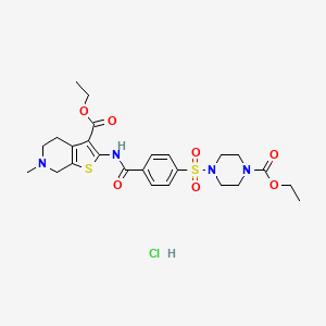 molecular formula C25H33ClN4O7S2 B6486051 ethyl 4-(4-{[3-(ethoxycarbonyl)-6-methyl-4H,5H,6H,7H-thieno[2,3-c]pyridin-2-yl]carbamoyl}benzenesulfonyl)piperazine-1-carboxylate hydrochloride CAS No. 1217012-08-2