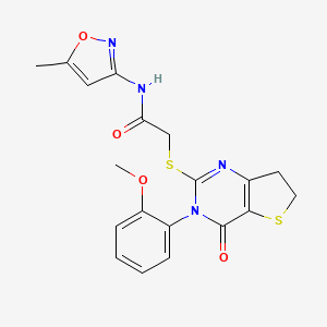 molecular formula C19H18N4O4S2 B6486082 2-{[3-(2-methoxyphenyl)-4-oxo-3H,4H,6H,7H-thieno[3,2-d]pyrimidin-2-yl]sulfanyl}-N-(5-methyl-1,2-oxazol-3-yl)acetamide CAS No. 6183-61-5
