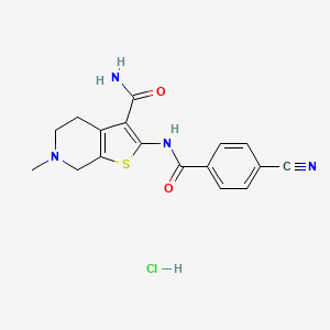 molecular formula C17H17ClN4O2S B6486123 2-(4-cyanobenzamido)-6-methyl-4H,5H,6H,7H-thieno[2,3-c]pyridine-3-carboxamide hydrochloride CAS No. 1215386-50-7