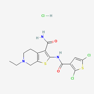 molecular formula C15H16Cl3N3O2S2 B6486140 2-(2,5-dichlorothiophene-3-amido)-6-ethyl-4H,5H,6H,7H-thieno[2,3-c]pyridine-3-carboxamide hydrochloride CAS No. 1215506-05-0