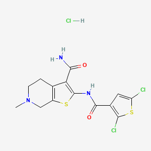 molecular formula C14H14Cl3N3O2S2 B6486146 2-(2,5-dichlorothiophene-3-amido)-6-methyl-4H,5H,6H,7H-thieno[2,3-c]pyridine-3-carboxamide hydrochloride CAS No. 1177432-67-5