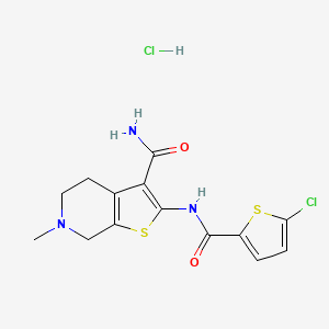 molecular formula C14H15Cl2N3O2S2 B6486162 2-(5-chlorothiophene-2-amido)-6-methyl-4H,5H,6H,7H-thieno[2,3-c]pyridine-3-carboxamide hydrochloride CAS No. 1215617-54-1