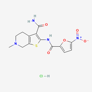 molecular formula C14H15ClN4O5S B6486171 6-methyl-2-(5-nitrofuran-2-amido)-4H,5H,6H,7H-thieno[2,3-c]pyridine-3-carboxamide hydrochloride CAS No. 1177444-66-4