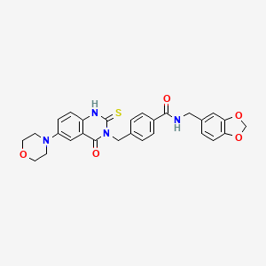 molecular formula C28H26N4O5S B6486209 N-[(2H-1,3-benzodioxol-5-yl)methyl]-4-{[6-(morpholin-4-yl)-4-oxo-2-sulfanylidene-1,2,3,4-tetrahydroquinazolin-3-yl]methyl}benzamide CAS No. 6791-08-8