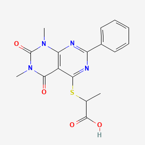 molecular formula C17H16N4O4S B6486232 2-({6,8-dimethyl-5,7-dioxo-2-phenyl-5H,6H,7H,8H-[1,3]diazino[4,5-d]pyrimidin-4-yl}sulfanyl)propanoic acid CAS No. 887205-01-8