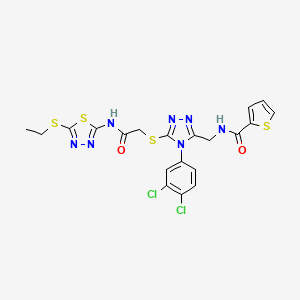 molecular formula C20H17Cl2N7O2S4 B6486285 N-{[4-(3,4-dichlorophenyl)-5-[({[5-(ethylsulfanyl)-1,3,4-thiadiazol-2-yl]carbamoyl}methyl)sulfanyl]-4H-1,2,4-triazol-3-yl]methyl}thiophene-2-carboxamide CAS No. 6183-33-1