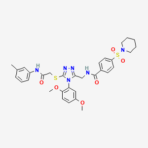 molecular formula C32H36N6O6S2 B6486383 N-{[4-(2,5-dimethoxyphenyl)-5-({[(3-methylphenyl)carbamoyl]methyl}sulfanyl)-4H-1,2,4-triazol-3-yl]methyl}-4-(piperidine-1-sulfonyl)benzamide CAS No. 394244-08-7