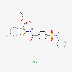 molecular formula C25H34ClN3O5S2 B6486430 ethyl 2-{4-[cyclohexyl(methyl)sulfamoyl]benzamido}-6-methyl-4H,5H,6H,7H-thieno[2,3-c]pyridine-3-carboxylate hydrochloride CAS No. 1215613-60-7