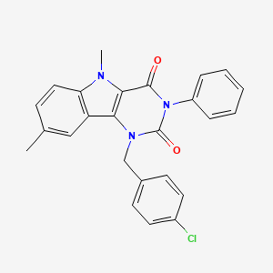 molecular formula C25H20ClN3O2 B6486622 1-[(4-chlorophenyl)methyl]-5,8-dimethyl-3-phenyl-1H,2H,3H,4H,5H-pyrimido[5,4-b]indole-2,4-dione CAS No. 887208-20-0