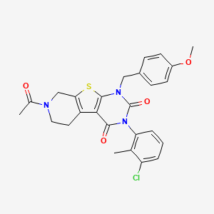 11-acetyl-4-(3-chloro-2-methylphenyl)-6-[(4-methoxyphenyl)methyl]-8-thia-4,6,11-triazatricyclo[7.4.0.0^{2,7}]trideca-1(9),2(7)-diene-3,5-dione