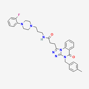 molecular formula C33H36FN7O2 B6486642 N-{3-[4-(2-fluorophenyl)piperazin-1-yl]propyl}-3-{4-[(4-methylphenyl)methyl]-5-oxo-4H,5H-[1,2,4]triazolo[4,3-a]quinazolin-1-yl}propanamide CAS No. 887213-26-5