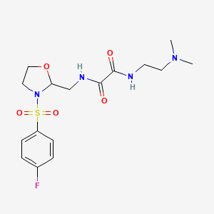 molecular formula C16H23FN4O5S B6486768 N-[2-(dimethylamino)ethyl]-N'-{[3-(4-fluorobenzenesulfonyl)-1,3-oxazolidin-2-yl]methyl}ethanediamide CAS No. 874805-36-4
