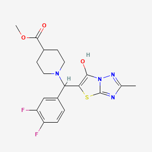 molecular formula C19H20F2N4O3S B6486837 methyl 1-[(3,4-difluorophenyl)({6-hydroxy-2-methyl-[1,2,4]triazolo[3,2-b][1,3]thiazol-5-yl})methyl]piperidine-4-carboxylate CAS No. 869343-15-7