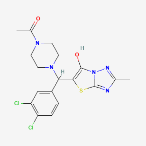 molecular formula C18H19Cl2N5O2S B6486944 1-{4-[(3,4-dichlorophenyl)({6-hydroxy-2-methyl-[1,2,4]triazolo[3,2-b][1,3]thiazol-5-yl})methyl]piperazin-1-yl}ethan-1-one CAS No. 869344-52-5