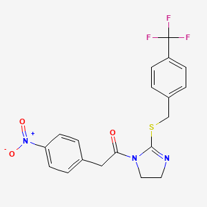 molecular formula C19H16F3N3O3S B6486948 2-(4-nitrophenyl)-1-[2-({[4-(trifluoromethyl)phenyl]methyl}sulfanyl)-4,5-dihydro-1H-imidazol-1-yl]ethan-1-one CAS No. 6255-32-9