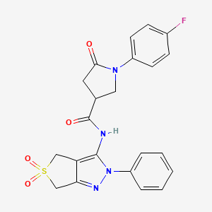 molecular formula C22H19FN4O4S B6486979 N-{5,5-dioxo-2-phenyl-2H,4H,6H-5lambda6-thieno[3,4-c]pyrazol-3-yl}-1-(4-fluorophenyl)-5-oxopyrrolidine-3-carboxamide CAS No. 872596-56-0