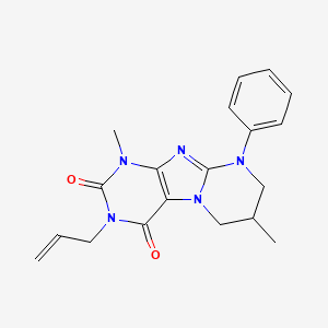 molecular formula C19H21N5O2 B6487001 1,7-dimethyl-9-phenyl-3-(prop-2-en-1-yl)-1H,2H,3H,4H,6H,7H,8H,9H-pyrimido[1,2-g]purine-2,4-dione CAS No. 848684-36-6