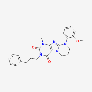 molecular formula C25H27N5O3 B6487002 9-(2-methoxyphenyl)-1-methyl-3-(3-phenylpropyl)-1H,2H,3H,4H,6H,7H,8H,9H-pyrimido[1,2-g]purine-2,4-dione CAS No. 877616-57-4