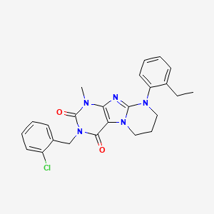 molecular formula C24H24ClN5O2 B6487009 3-[(2-chlorophenyl)methyl]-9-(2-ethylphenyl)-1-methyl-1H,2H,3H,4H,6H,7H,8H,9H-pyrimido[1,2-g]purine-2,4-dione CAS No. 887458-28-8