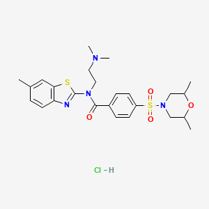 molecular formula C25H33ClN4O4S2 B6487046 N-[2-(dimethylamino)ethyl]-4-[(2,6-dimethylmorpholin-4-yl)sulfonyl]-N-(6-methyl-1,3-benzothiazol-2-yl)benzamide hydrochloride CAS No. 1216418-03-9