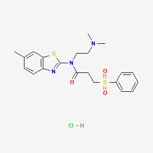 molecular formula C21H26ClN3O3S2 B6487054 3-(benzenesulfonyl)-N-[2-(dimethylamino)ethyl]-N-(6-methyl-1,3-benzothiazol-2-yl)propanamide hydrochloride CAS No. 1217068-12-6