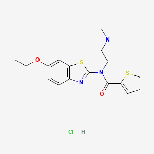 molecular formula C18H22ClN3O2S2 B6487057 N-[2-(dimethylamino)ethyl]-N-(6-ethoxy-1,3-benzothiazol-2-yl)thiophene-2-carboxamide hydrochloride CAS No. 1215420-83-9