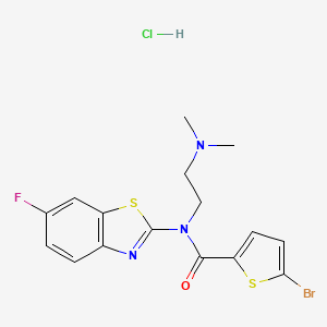 molecular formula C16H16BrClFN3OS2 B6487062 5-bromo-N-[2-(dimethylamino)ethyl]-N-(6-fluoro-1,3-benzothiazol-2-yl)thiophene-2-carboxamide hydrochloride CAS No. 1215722-12-5