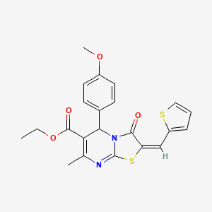 molecular formula C22H20N2O4S2 B6487068 ethyl (2E)-5-(4-methoxyphenyl)-7-methyl-3-oxo-2-[(thiophen-2-yl)methylidene]-2H,3H,5H-[1,3]thiazolo[3,2-a]pyrimidine-6-carboxylate CAS No. 324071-66-1