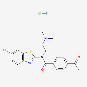 molecular formula C20H21Cl2N3O2S B6487075 4-acetyl-N-(6-chloro-1,3-benzothiazol-2-yl)-N-[2-(dimethylamino)ethyl]benzamide hydrochloride CAS No. 1216542-11-8