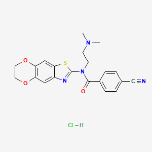 molecular formula C21H21ClN4O3S B6487120 4-cyano-N-[2-(dimethylamino)ethyl]-N-{10,13-dioxa-4-thia-6-azatricyclo[7.4.0.0^{3,7}]trideca-1,3(7),5,8-tetraen-5-yl}benzamide hydrochloride CAS No. 1215644-43-1