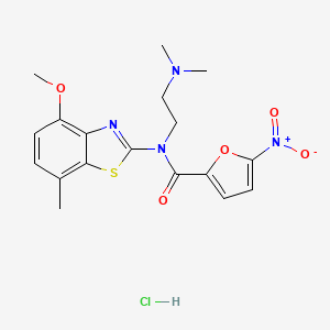 molecular formula C18H21ClN4O5S B6487138 N-[2-(dimethylamino)ethyl]-N-(4-methoxy-7-methyl-1,3-benzothiazol-2-yl)-5-nitrofuran-2-carboxamide hydrochloride CAS No. 1217114-73-2