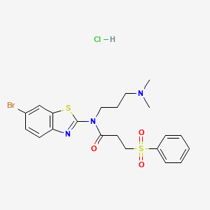 molecular formula C21H25BrClN3O3S2 B6487243 3-(benzenesulfonyl)-N-(6-bromo-1,3-benzothiazol-2-yl)-N-[3-(dimethylamino)propyl]propanamide hydrochloride CAS No. 1215717-27-3