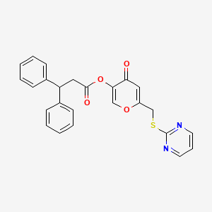 4-oxo-6-[(pyrimidin-2-ylsulfanyl)methyl]-4H-pyran-3-yl 3,3-diphenylpropanoate