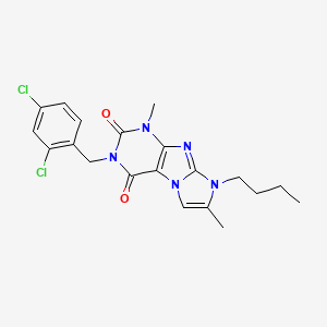 molecular formula C20H21Cl2N5O2 B6487861 8-butyl-3-[(2,4-dichlorophenyl)methyl]-1,7-dimethyl-1H,2H,3H,4H,8H-imidazo[1,2-g]purine-2,4-dione CAS No. 922583-61-7