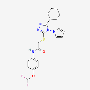 molecular formula C21H23F2N5O2S B6487901 2-{[5-cyclohexyl-4-(1H-pyrrol-1-yl)-4H-1,2,4-triazol-3-yl]sulfanyl}-N-[4-(difluoromethoxy)phenyl]acetamide CAS No. 896313-13-6