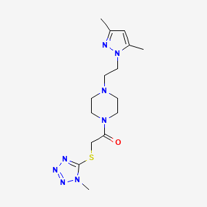 molecular formula C15H24N8OS B6487974 1-{4-[2-(3,5-dimethyl-1H-pyrazol-1-yl)ethyl]piperazin-1-yl}-2-[(1-methyl-1H-1,2,3,4-tetrazol-5-yl)sulfanyl]ethan-1-one CAS No. 1286710-12-0