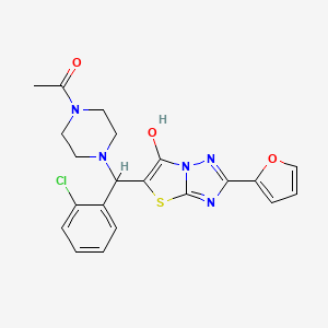 molecular formula C21H20ClN5O3S B6487981 1-{4-[(2-chlorophenyl)[2-(furan-2-yl)-6-hydroxy-[1,2,4]triazolo[3,2-b][1,3]thiazol-5-yl]methyl]piperazin-1-yl}ethan-1-one CAS No. 887220-32-8