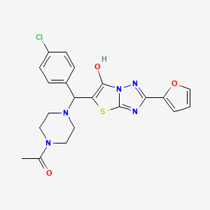 molecular formula C21H20ClN5O3S B6488015 1-{4-[(4-chlorophenyl)[2-(furan-2-yl)-6-hydroxy-[1,2,4]triazolo[3,2-b][1,3]thiazol-5-yl]methyl]piperazin-1-yl}ethan-1-one CAS No. 887220-77-1